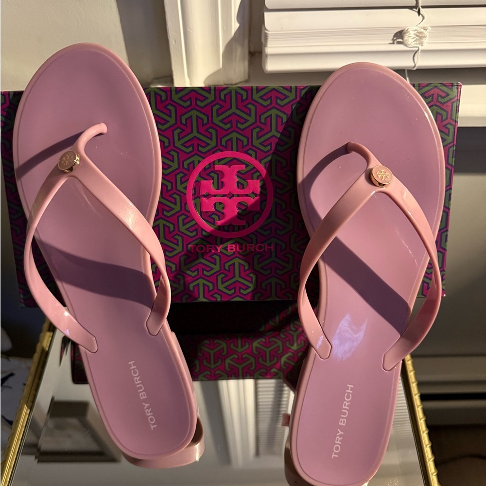 Tory Burch Lavender Jelly Thong w/ gold logo